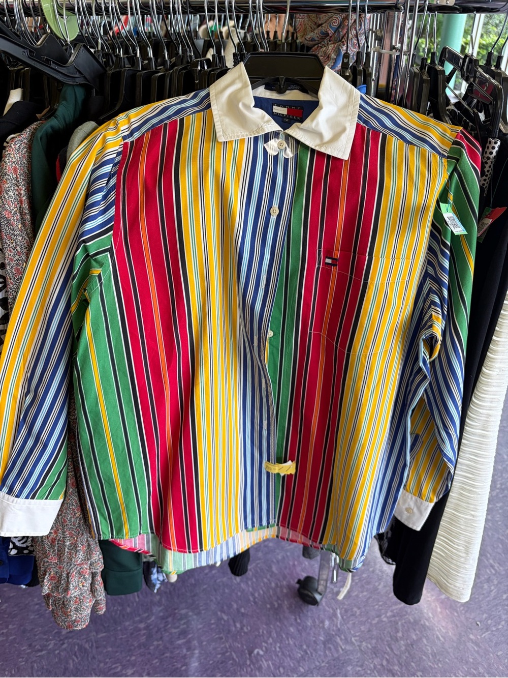 Tommy Hilfiger Multicolor Vertical Stripe Button-Down Shirt with White Collar